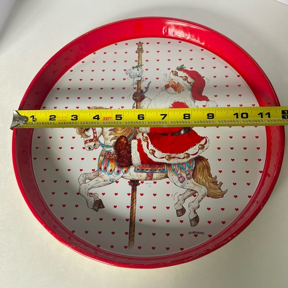 Vintage 1992-Christmas-Round Santa Carousel Tin Tray-Giordano Art Ltd. - Picture 9 of 10